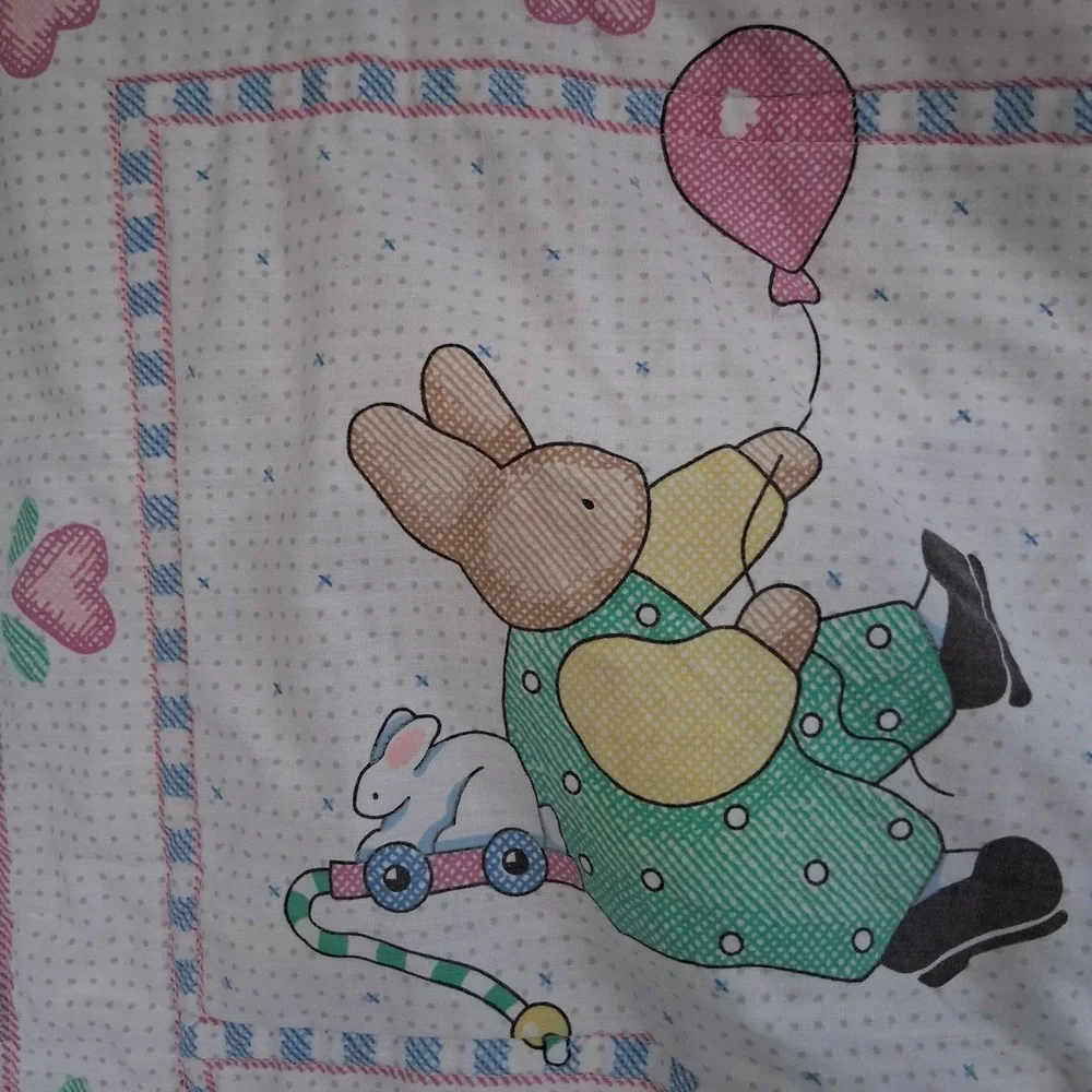 Vintage 90s Y2k Daisy Kingdom Baby Blanket Quilt Bunnies Cottagecore Pastel